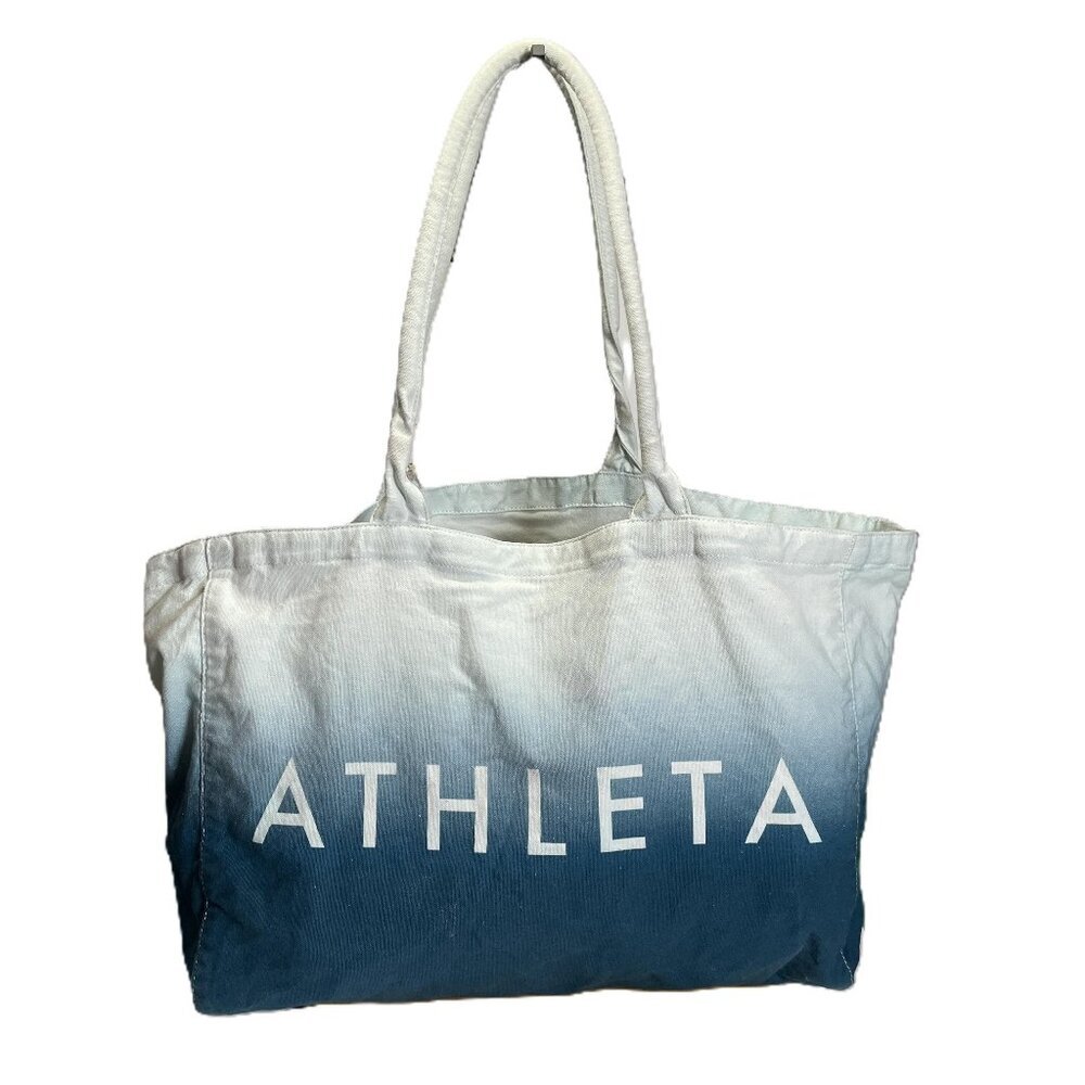 Athleta Tote Bag Blue Ombre Large Cotton Canvas Shopping Bag 19x13 Athleisure
